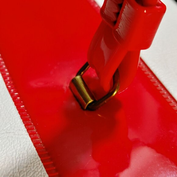 MCM Vinyl Handbag Vintage 1950s White Red Turn Lock Closure Handle Storage Case - Picture 11 of 16